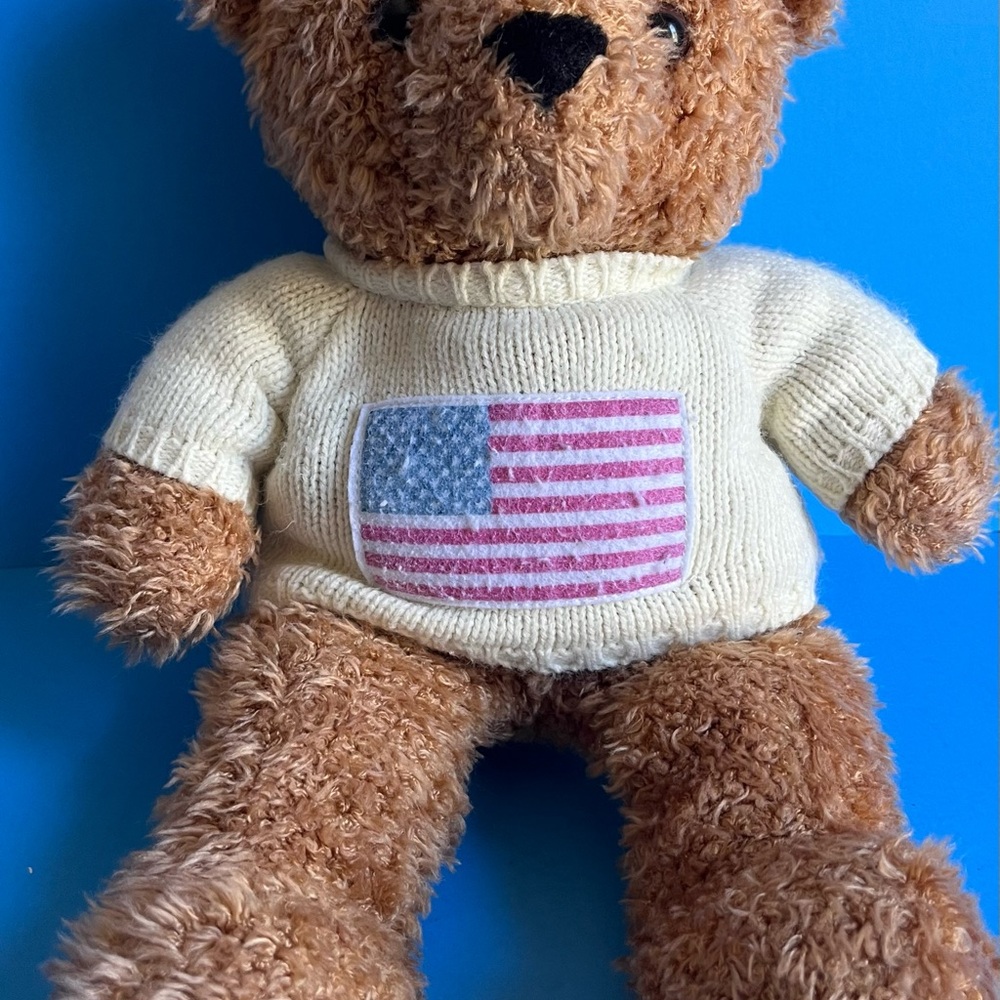 Beverly Hills Teddy Bear Co Brown Bear USA Flag Sweater Plush Patriotic 14”